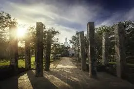 Stone pillars at sunset